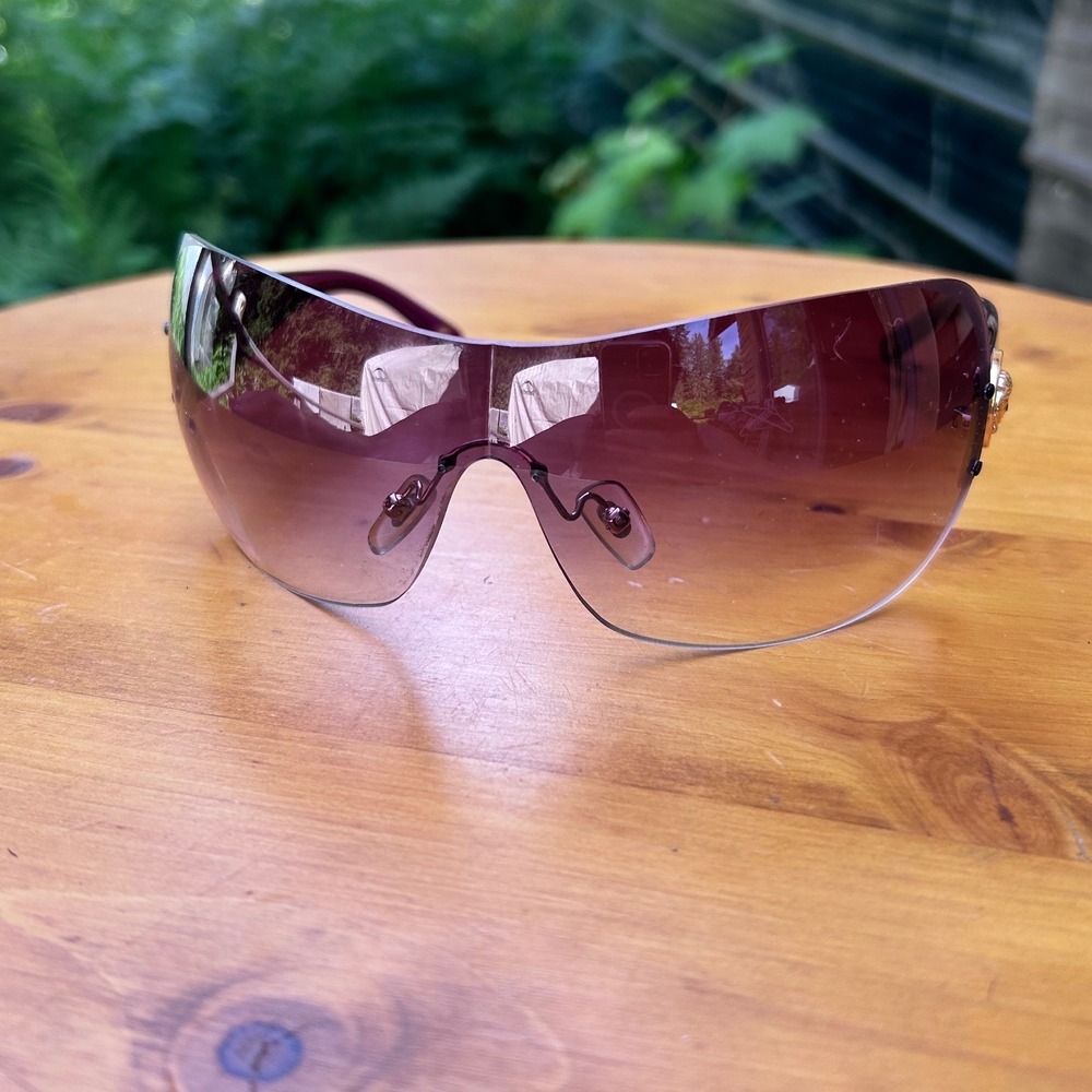Vintage Versace Rimless Shield Sunglasses Womens Purple Cyber Visor Versace RARE